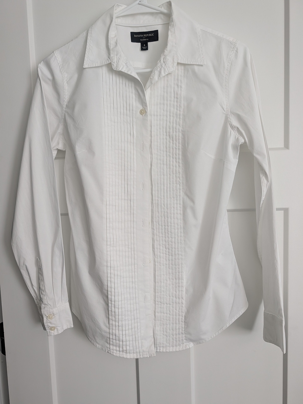 Banana Republic White Tuxedo Pleated Front Dress Shirt Size 4